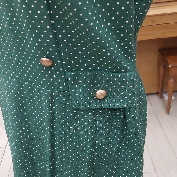Green Polka Dot Dress White Collar vintage Mode O’ Day styled in California FAD - Picture 4 of 14